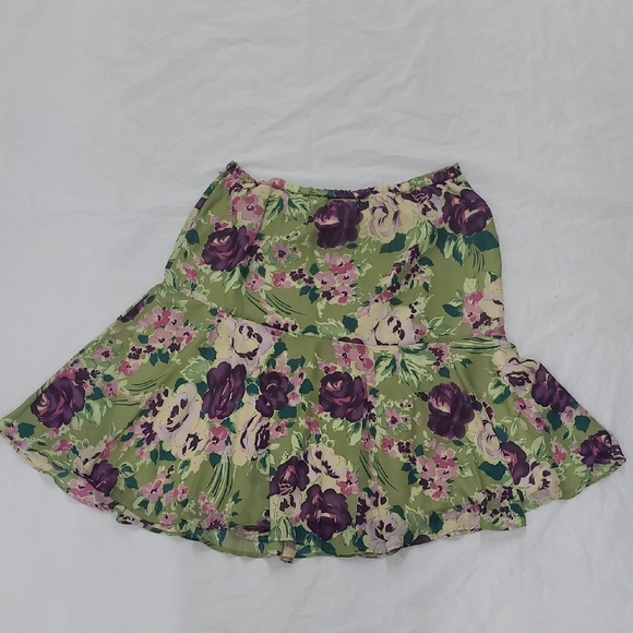 Bubble Skirt A Line Mini Floral Print Chiffon Lined Green Pink Purple Whimsical - Picture 3 of 7